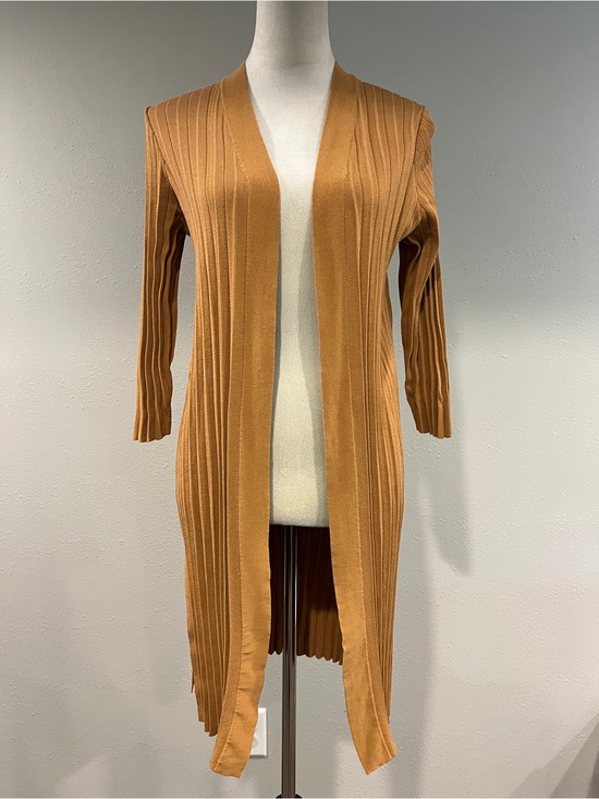 Chico's Sweaters - Chico's Long Open-Front Ribbed Cardigan Sweater in Camel color